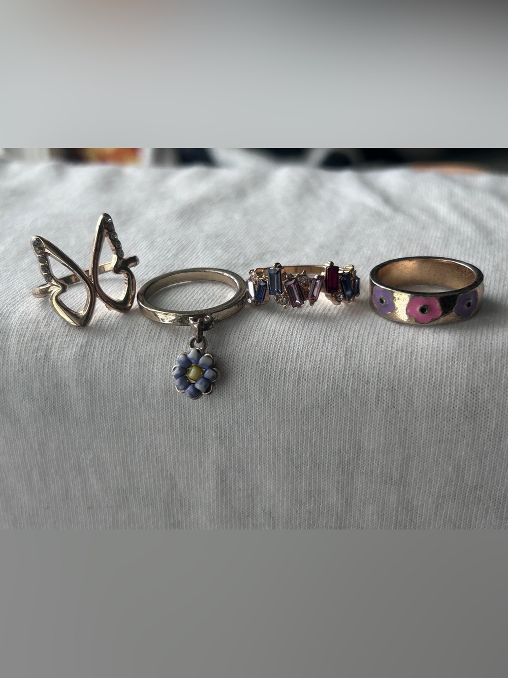 Floral Charm Silver Ring with Lavender Enamel Flower